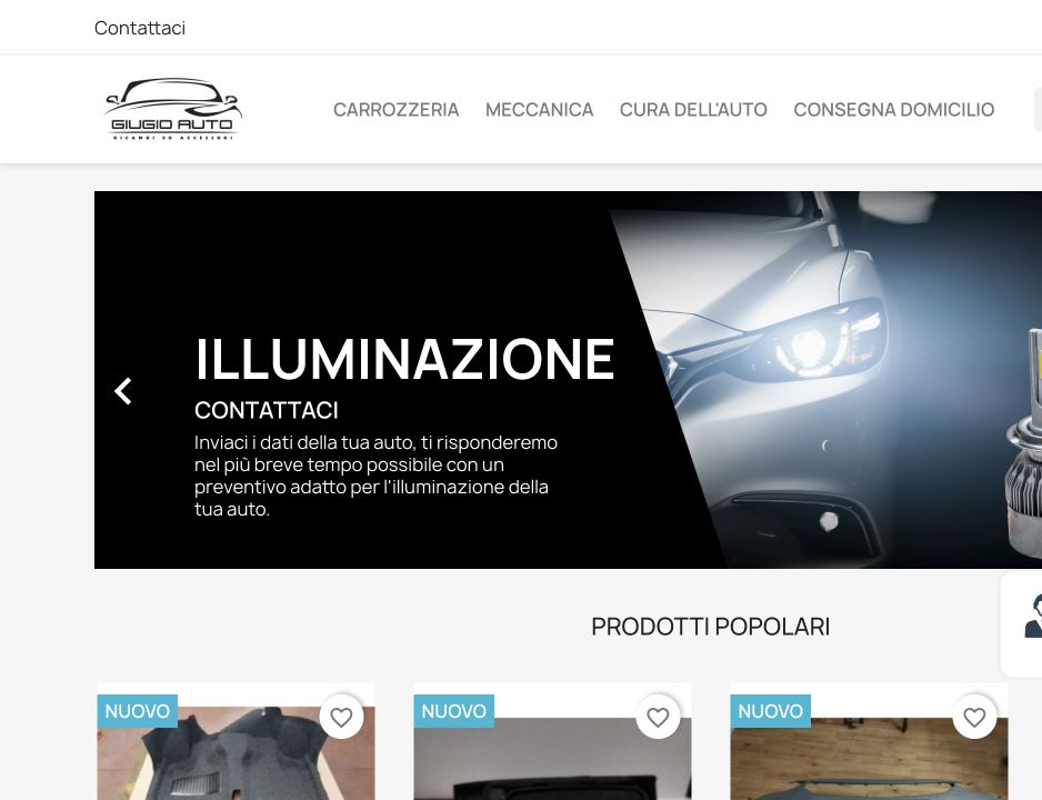 Il sito Giugio Auto con catalogo di ricambi e prodotti per auto
